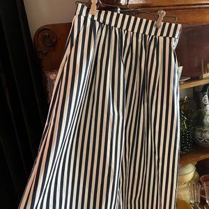 Zara navy and white striped knee length high waisted skirt